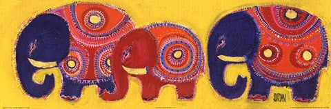 Famille Elephants En Jaune