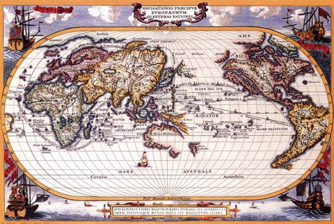 Map of the World, Indian and Pacific Navigation - Antique