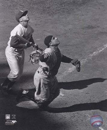 Yogi Berra - catching action - sepia