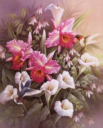 Hummingbirds With Lilies