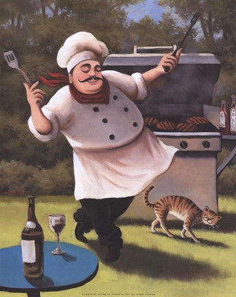 Barbecue Chef with Cat