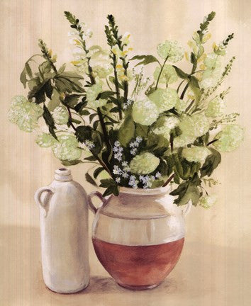 White Flowers In Vase With Bottle