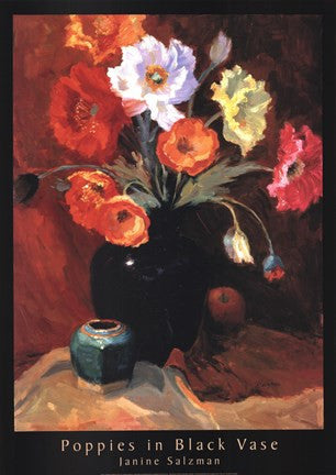 Poppies in Black Vase