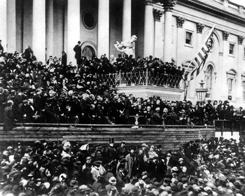 President Abraham Lincoln gives his inaugural speech during his second inauguration on March 4th 1865