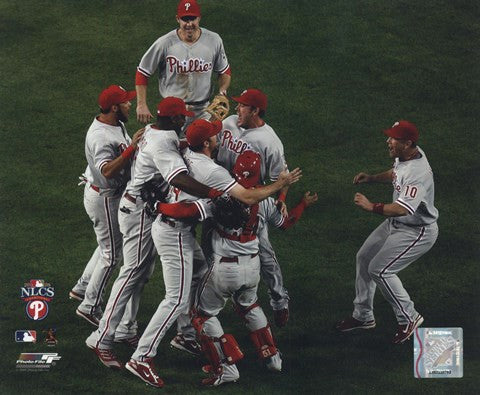 The Philadelphia Phillies celebrate winning Game Five of the 2008 NLCS