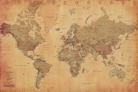 Map of the World, vintage (mercator projection)