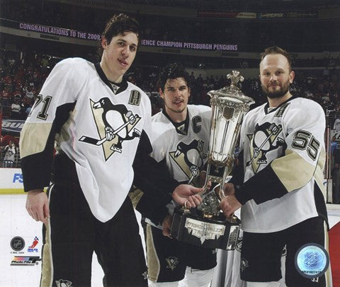 Sidney Crosby, Evgeni Malkin, & Sergei Gonchar With the 2008-09 Prince of Wales Trophy