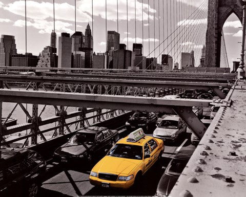 Yellow Cab on Brooklyn Bridge