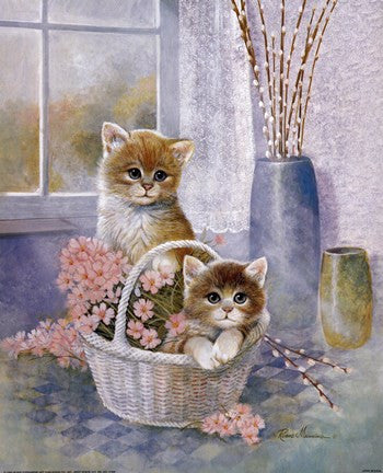 Flower Basket with Cats