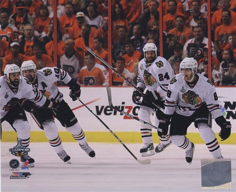 Patrick Kane, Patrick Sharp, & Nick Boynton Celebrate winning the 2010 Stanley Cup (#24)