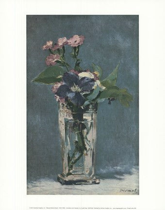 Carnations and Clematis in a Crystal Vase