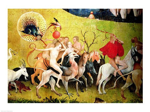 The Garden of Earthly Delights: Allegory of Luxury, detail of figures riding fantastical horses