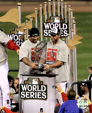 Lance Berkman & Albert Pujols with the World Series Championship Trophy Game 7 of the 2011 MLB World Series (#43)