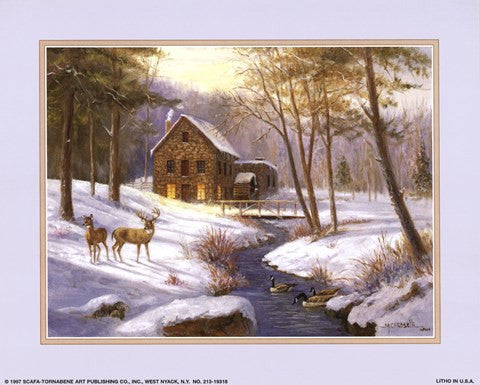 Log Cabin with Deer