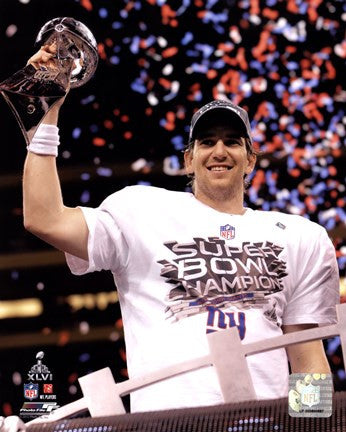 Eli Manning with the Vince Lombardi Trophy Super Bowl XLVI