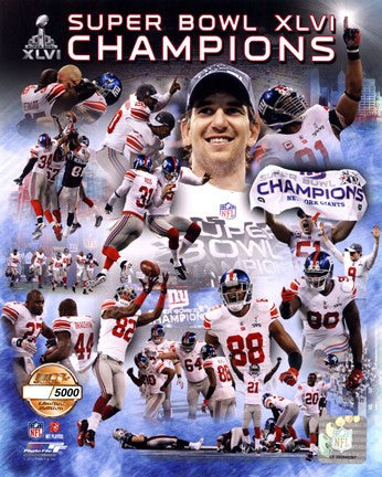 New York Giants Super Bowl XLVI Champions PF Gold - Hand Numbered Limited Edition.  8x10's 5000, Enlargements 500.