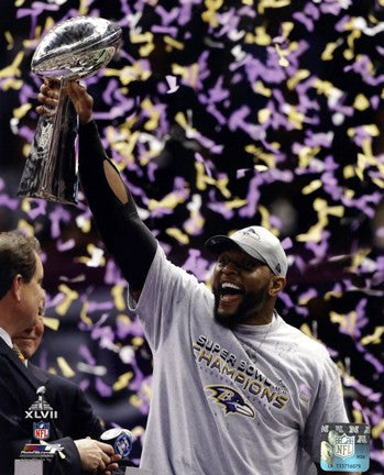 Ray Lewis with the Vince Lombardi Trophy after winning Super Bowl XLVII