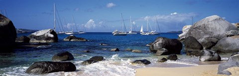 Sailboats in the sea, The Baths, Virgin Gorda, British Virgin Islands