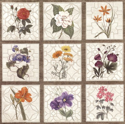 Monument Etching Tile Flowers Square I