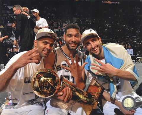 Tony Parker, Tim Duncan, Manu & Ginobili with the NBA Championship Trophy Game 5 of the 2014 NBA Finals