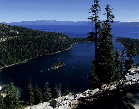 Emerald Bay lies near South Lake Tahoe, California