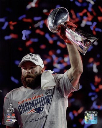 Julian Edelman with the Vince Lombardi Trophy Super Bowl XLIX