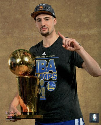 Klay Thompson with the NBA Championship Trophy Game 6 of the 2015 NBA Finals