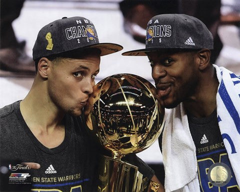 Stephen Curry & Andre Iguodala with the NBA Championship Trophy Game 6 of the 2015 NBA Finals