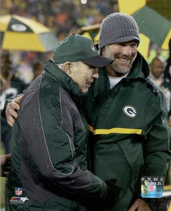 Brett Favre & Bart Starr at Favre's number retirement ceremony at Lambeau Field- November 26, 2015